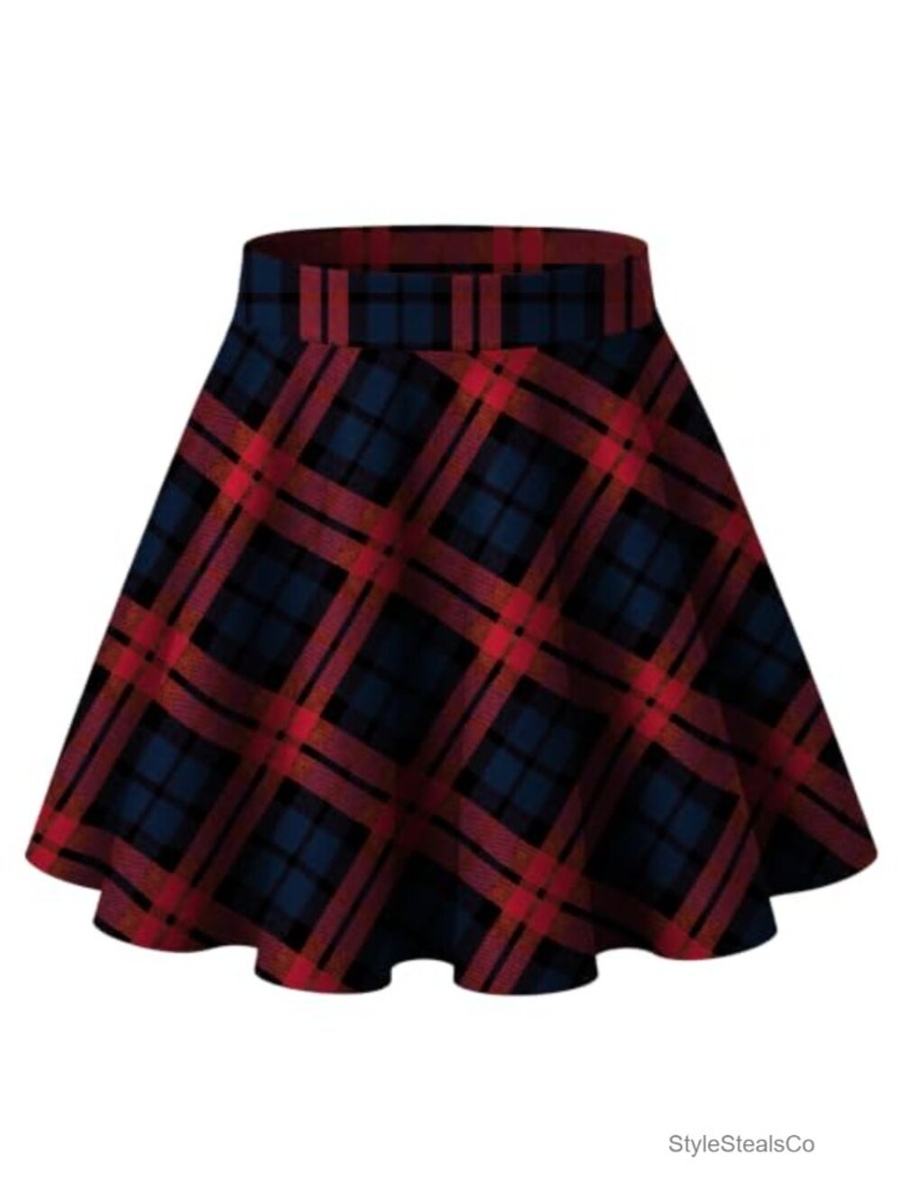 A-Line Pleated Mini Skater Skirt Stretchy High Waist Flared